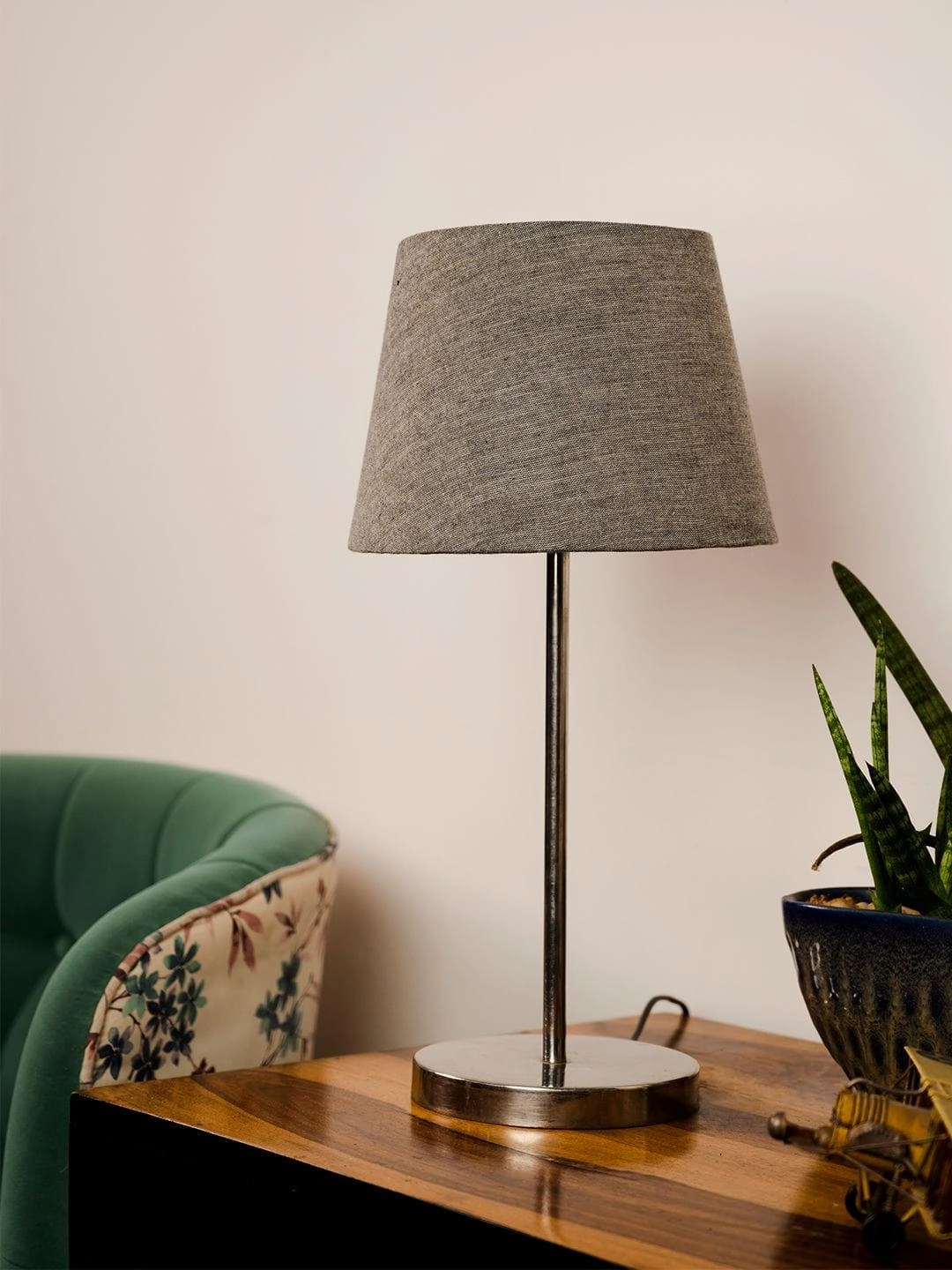 Metal Chrome Finish Lamp with Smare Taper Grey Shade Louis Poulsen chandelier