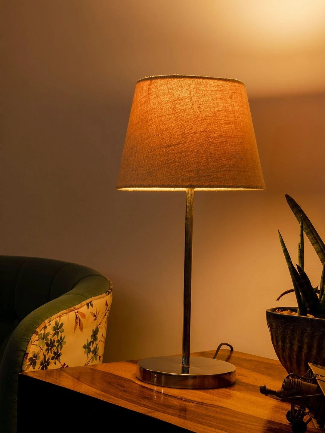 Metal Chrome Finish Lamp with Smare Taper White Shade