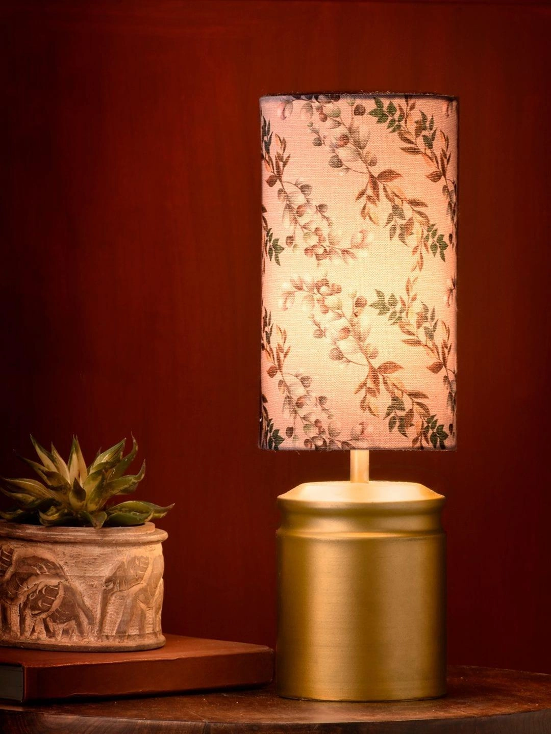 Metal Golden Table Lamp with Creeper Print Shade Louis Poulsen chandelier