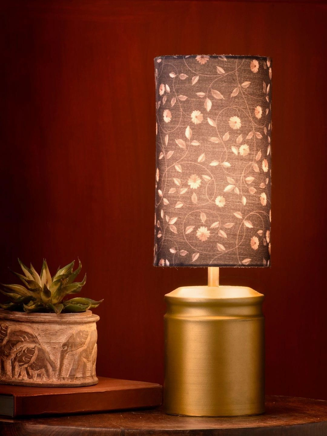Metal Golden Table Lamp with Floral Print Shade Louis Poulsen chandelier