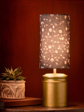 Metal Golden Table Lamp with Floral Print Shade Louis Poulsen chandelier
