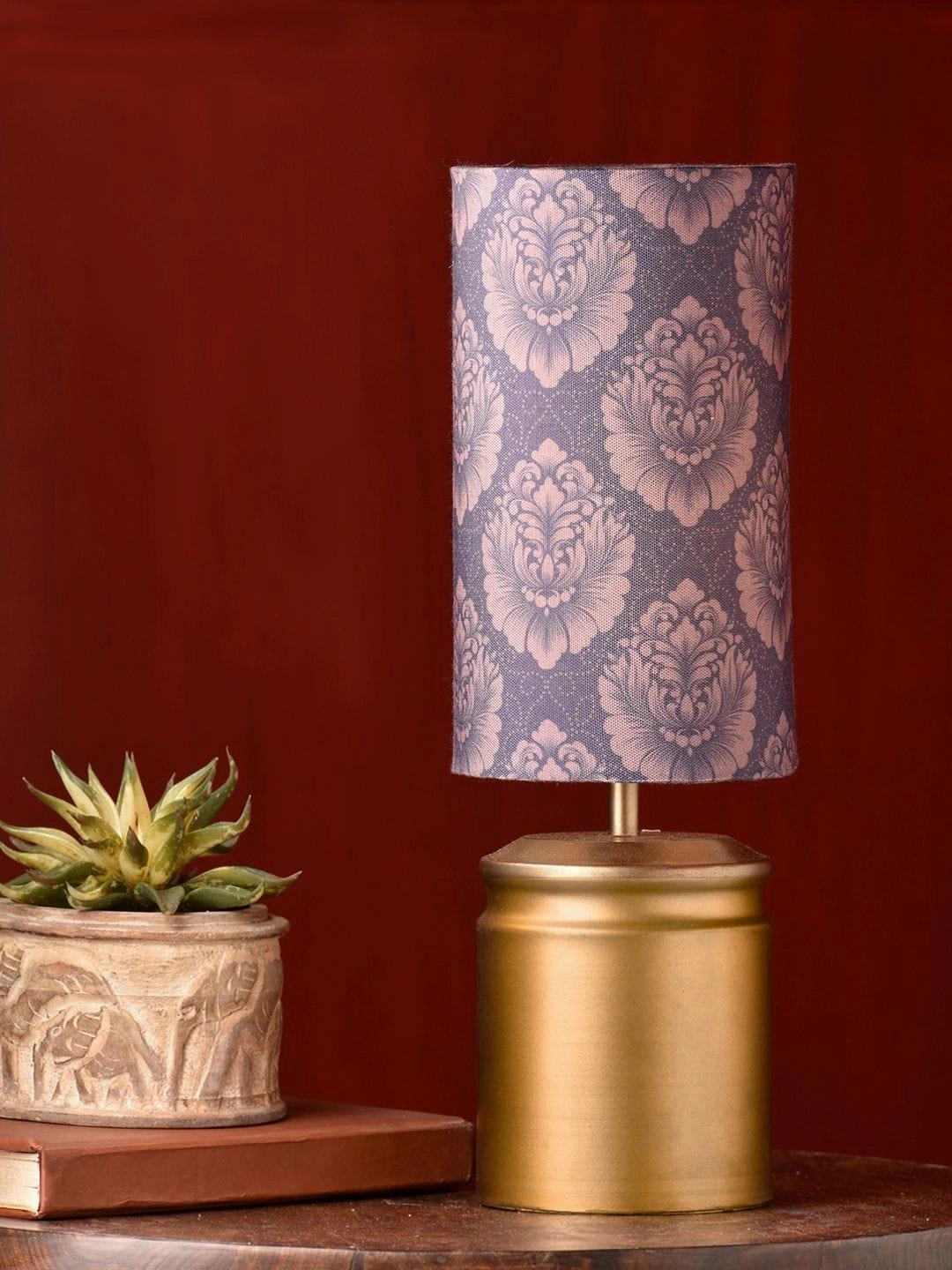 Metal Golden Table Lamp with Motives Printed Shade