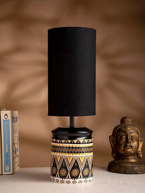 Metal Linear Art Printed Lamp with Solid Black Shade Louis Poulsen chandelier