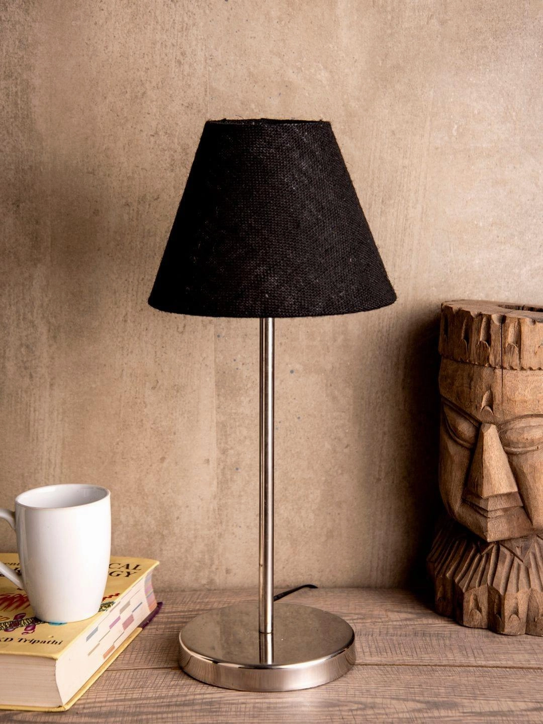 Metal Table Lamp with Black Jute Shade