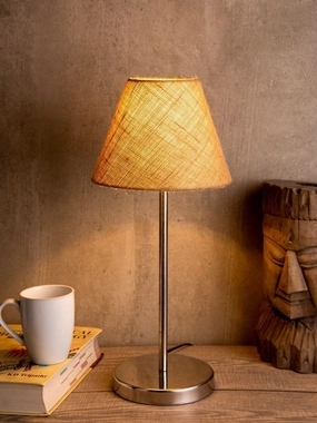 Metal Table Lamp with Brown Jute Shade Louis Poulsen chandelier