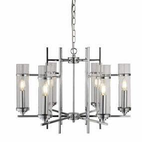 Milo 6 Light Chrome Ceiling Pendant - Glass Cylinder Shades minimalist ceiling light