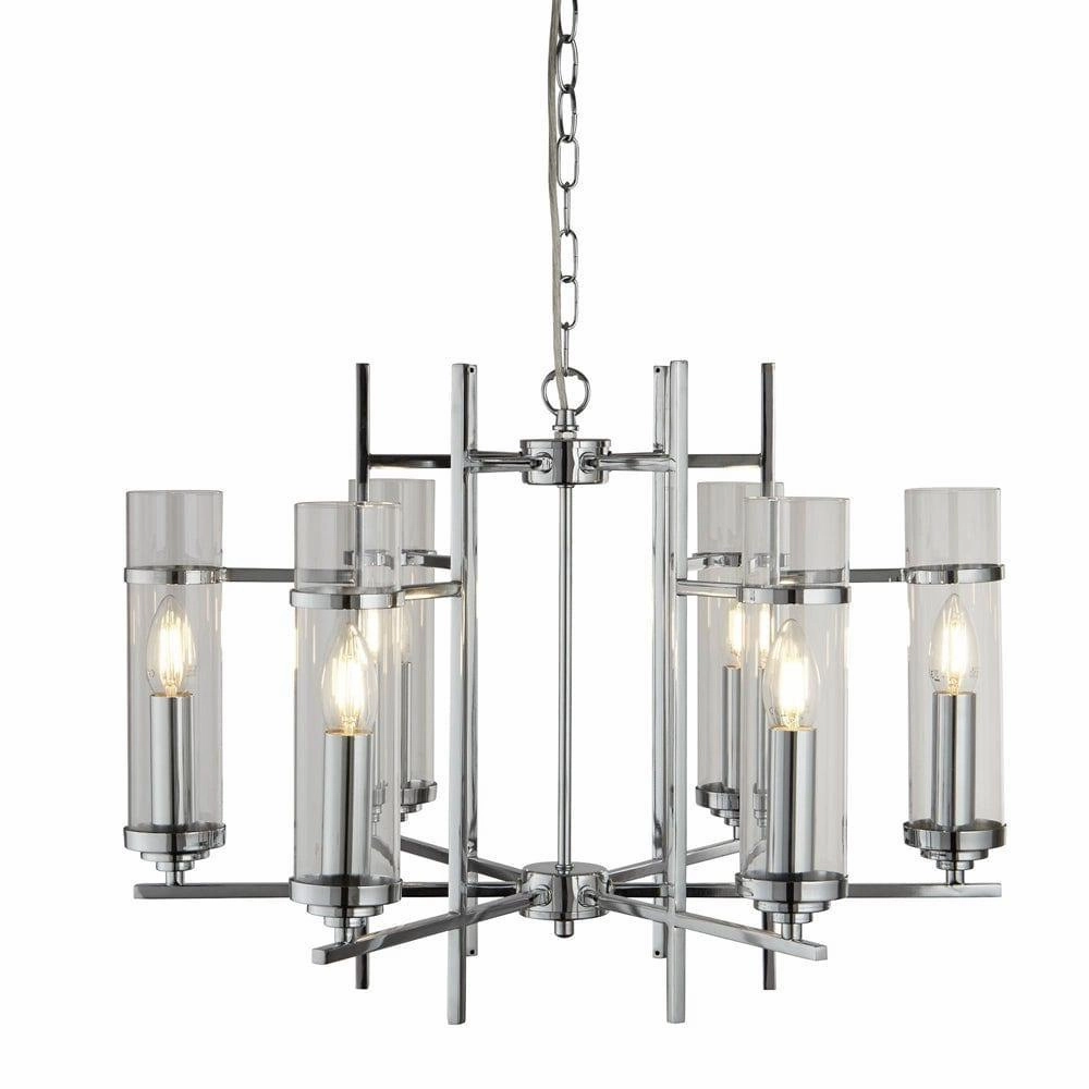 Milo 6 Light Chrome Ceiling Pendant - Glass Cylinder Shades minimalist ceiling light