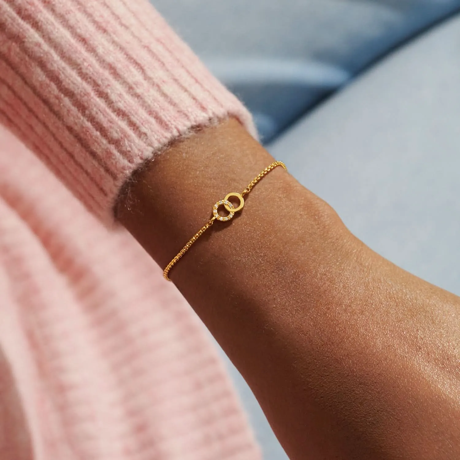 Mini Charms Pave Linked Circles Gold Plated Bracelet 7642 Joma Jewellery