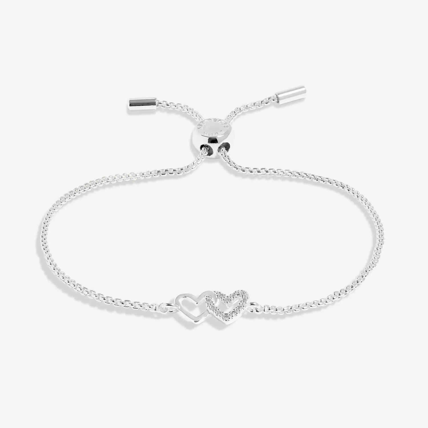 Mini Charms Pave Linked Hearts Silver Plated Bracelet 7641 Joma Jewellery