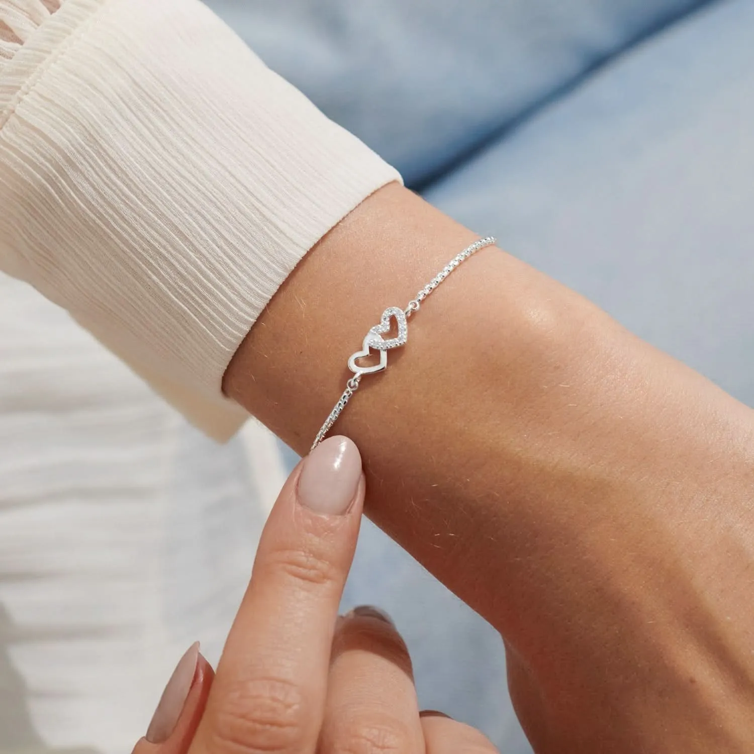 Mini Charms Pave Linked Hearts Silver Plated Bracelet 7641 Joma Jewellery