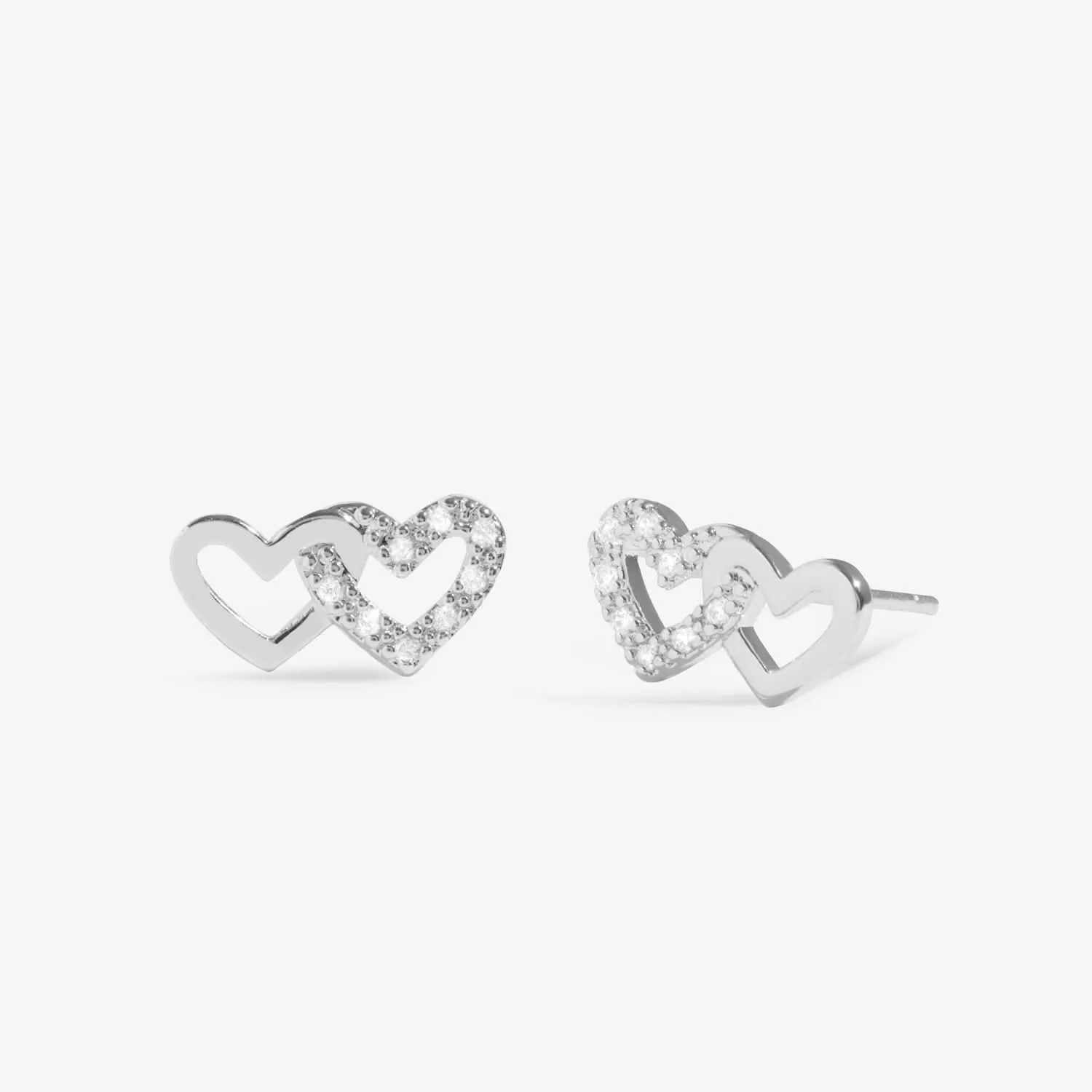 Mini Charms Pave Linked Hearts Silver Plated Earrings 7647 Joma Jewellery