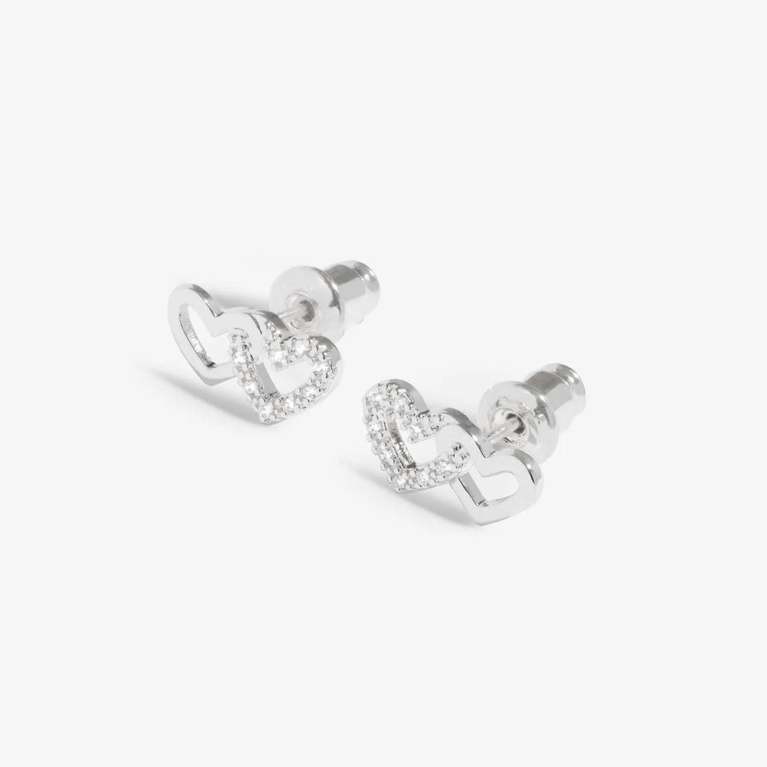 Mini Charms Pave Linked Hearts Silver Plated Earrings 7647 Joma Jewellery