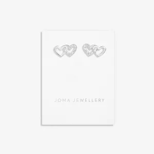 Mini Charms Pave Linked Hearts Silver Plated Earrings 7647 Joma Jewellery