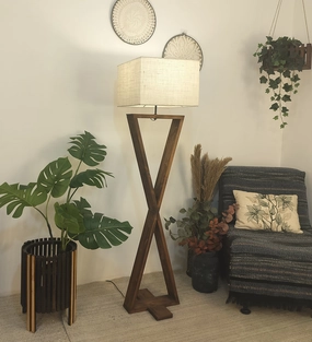 Monica Wooden Floor Lamp with Premium Beige Fabric Lampshade (BULB NOT INCLUDED) garden LED light