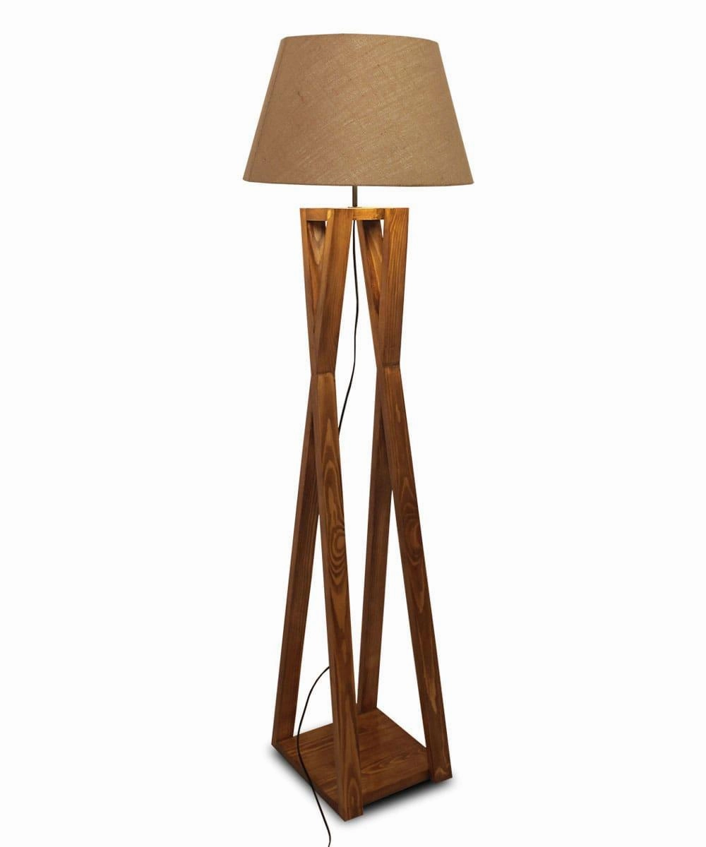 Monica Wooden Floor Lamp with Premium Brwon Fabric Lampshade
