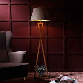 Monica Wooden Floor Lamp with Premium Brwon Fabric Lampshade garden LED light