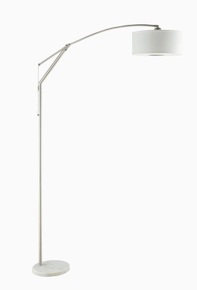 Moniz Adjustable Arched Arm Floor Lamp Chrome and White mini decorative bulb