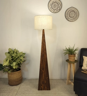 Monolith Wooden Floor Lamp with Brown Base and Jute Fabric Lampshade garden LED light