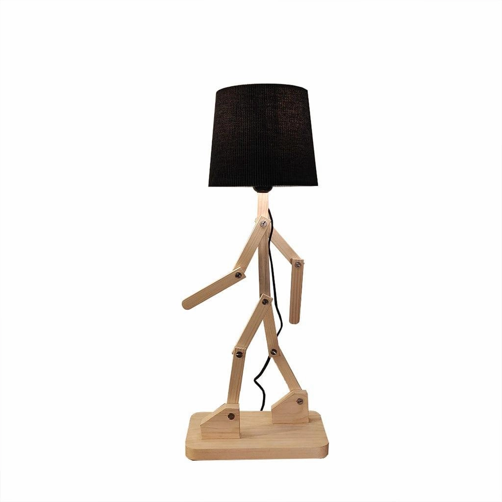 Moonwalker Beige Wooden Table Lamp with Black Fabric Lampshade (BULB NOT INCLUDED)