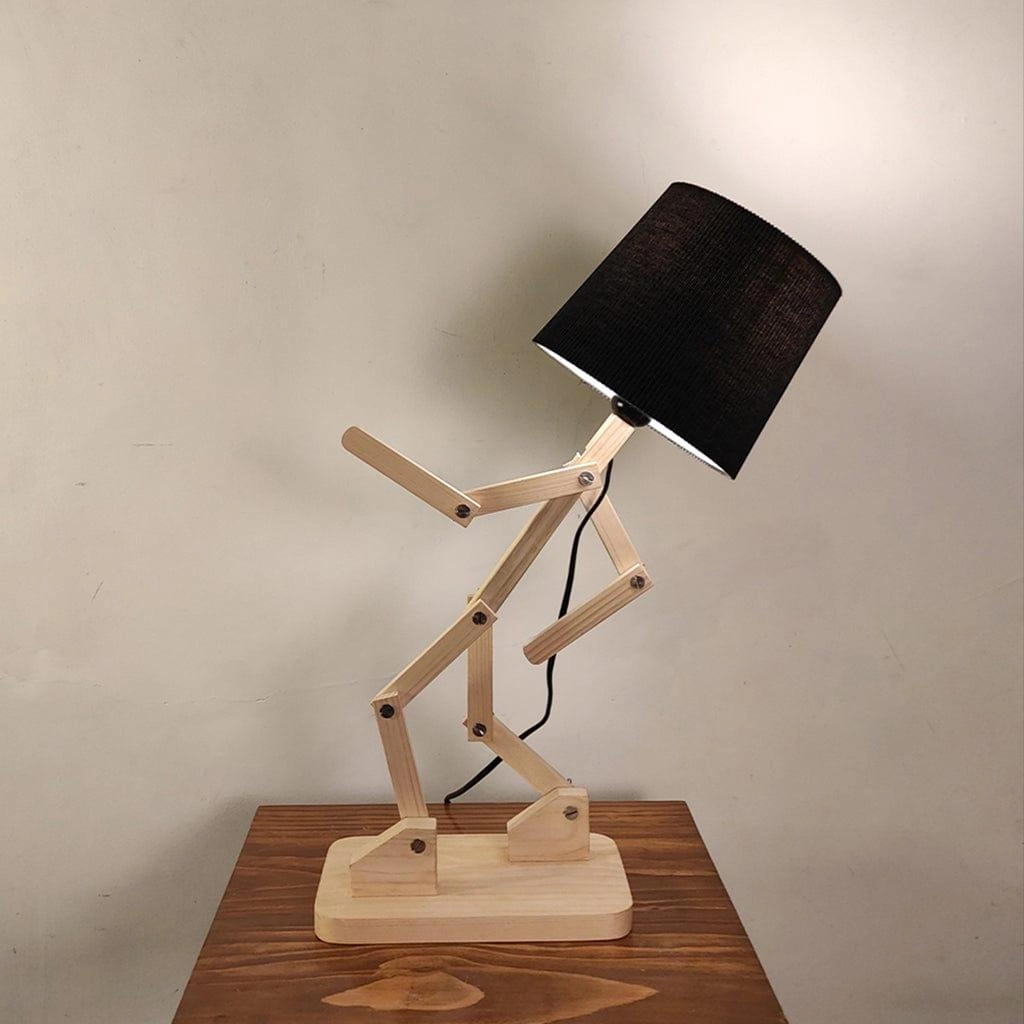 Moonwalker Beige Wooden Table Lamp with Black Fabric Lampshade (BULB NOT INCLUDED)