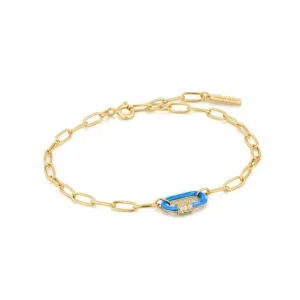 Neon Blue Enamel Carabiner Gold Bracelet B040-01G-NB Ania Haie Jewellery