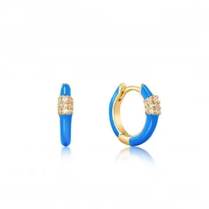 Neon Blue Enamel Carabiner Gold Huggie Hoop Earrings E040-01G-NB Ania Haie Jewellery