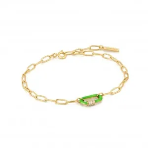 Neon Green Enamel Carabiner Gold Bracelet B040-01G-NG Ania Haie Jewellery