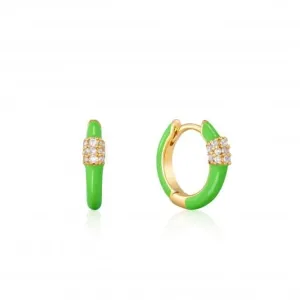 Neon Green Enamel Carabiner Gold Huggie Hoop Earrings E040-01G-NG Ania Haie Jewellery