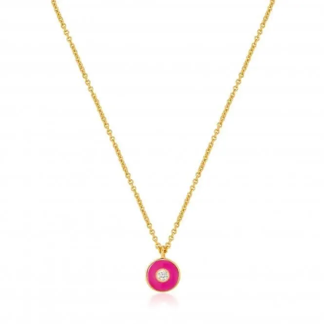 Neon Pink Enamel Disc Gold Necklace N040-02G-NP Ania Haie Jewellery