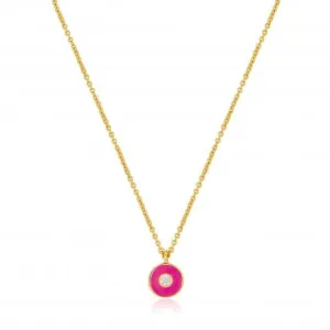 Neon Pink Enamel Disc Gold Necklace N040-02G-NP Ania Haie Jewellery