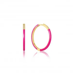 Neon Pink Enamel Gold Sparkle Hoop Earrings E040-04G-NP Ania Haie Jewellery