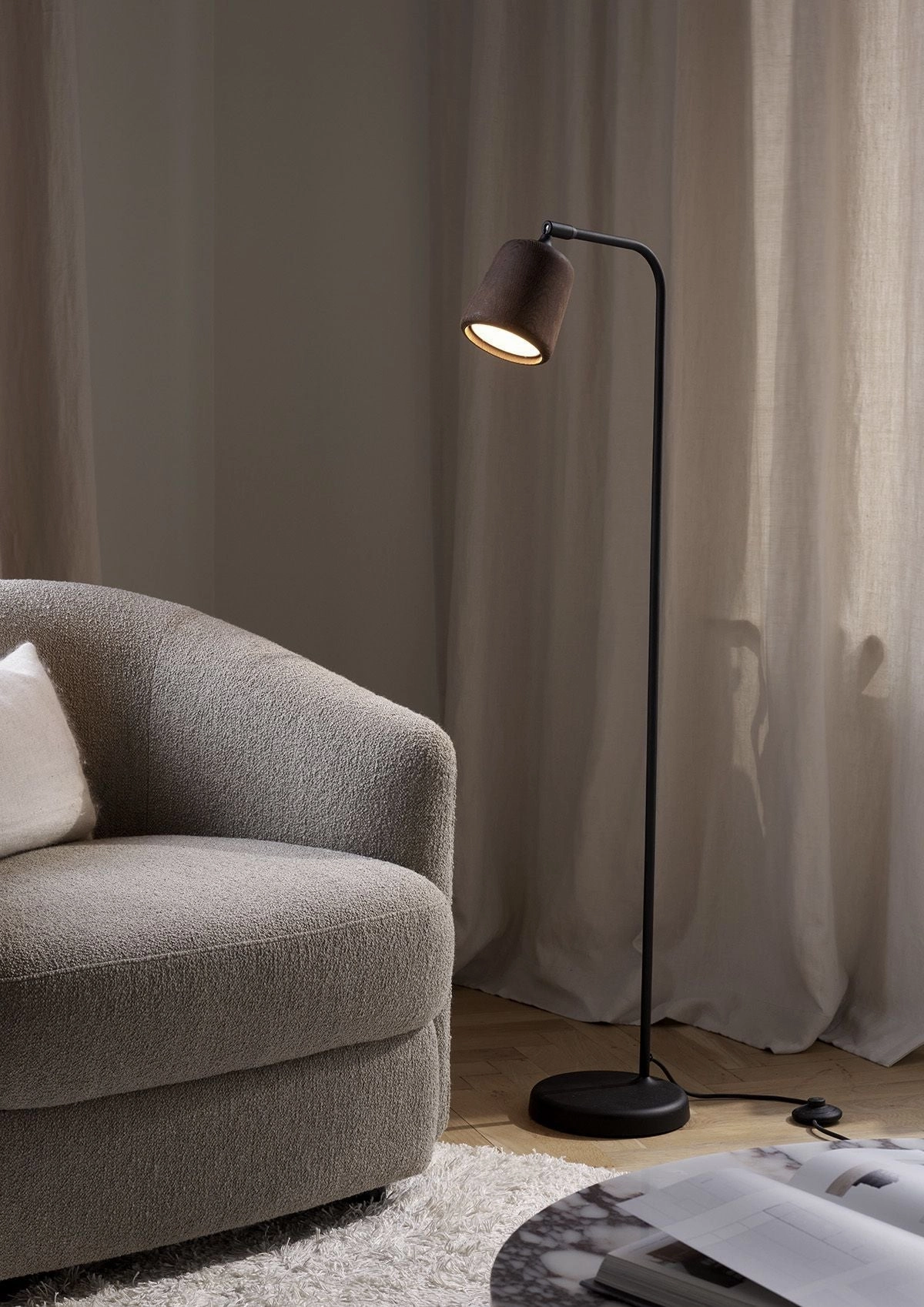 New Works Material Floor Lamp, Smoked Oak