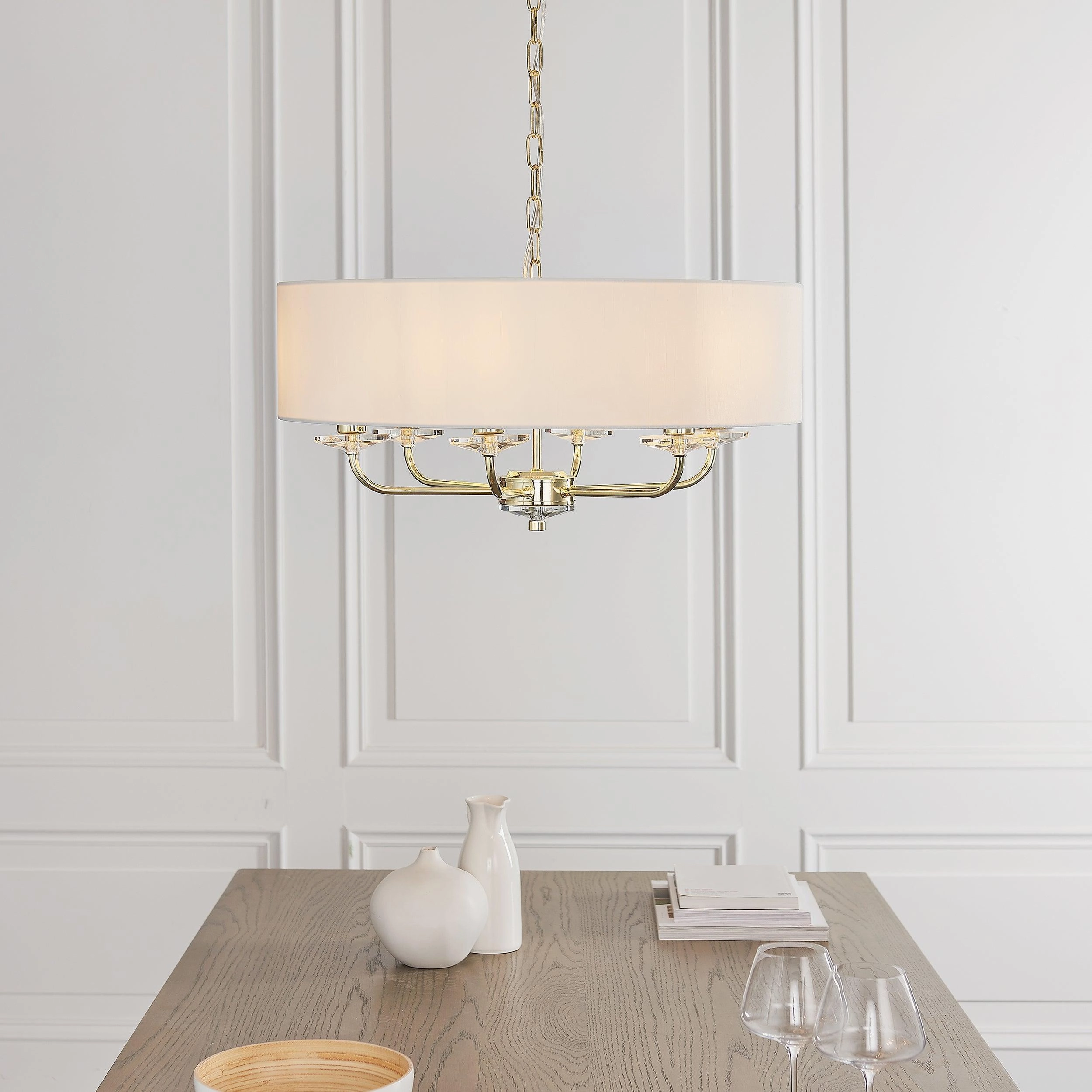 Nixon 6 Light Brass & Glass Ceiling Pendant - White Shade