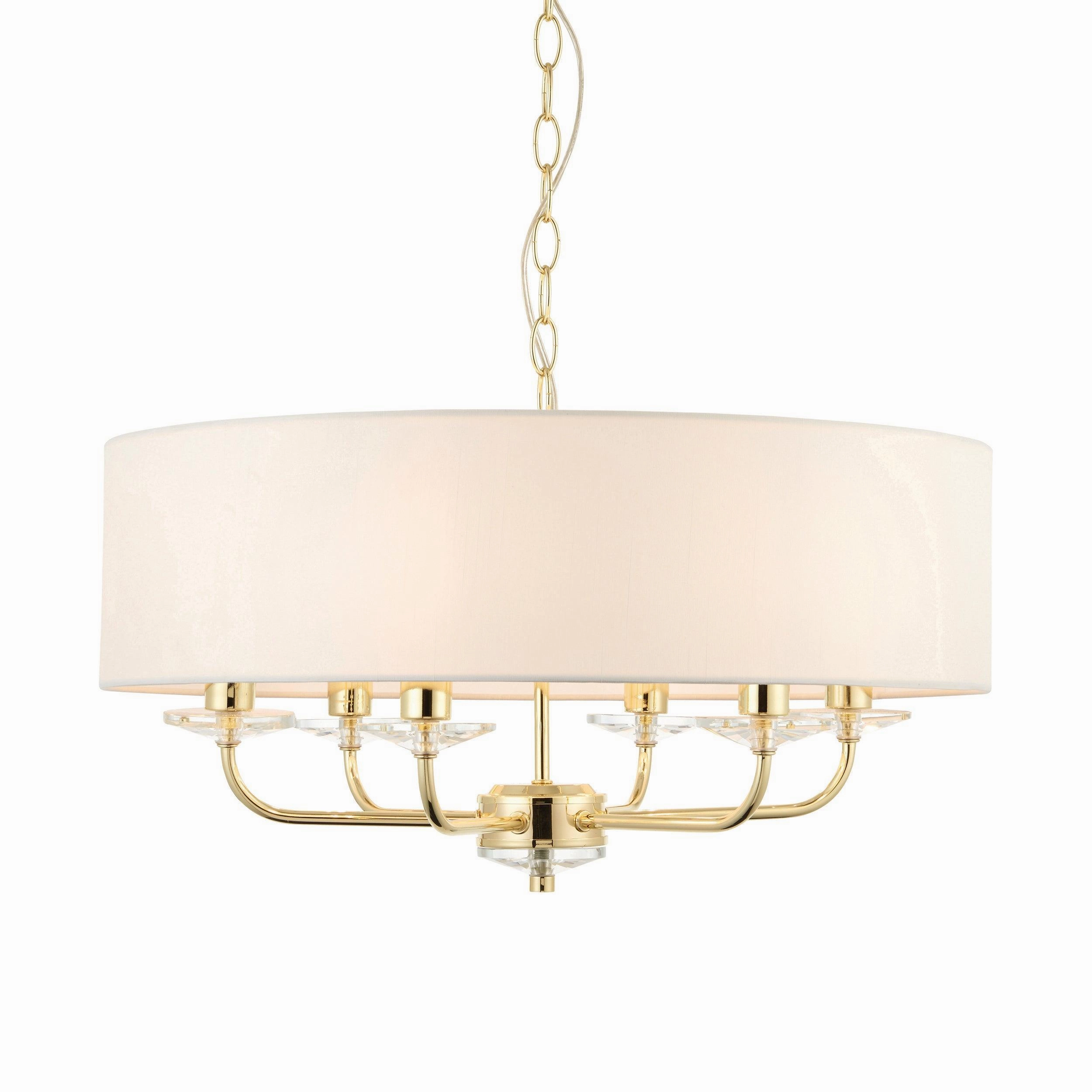 Nixon 6 Light Brass & Glass Ceiling Pendant - White Shade