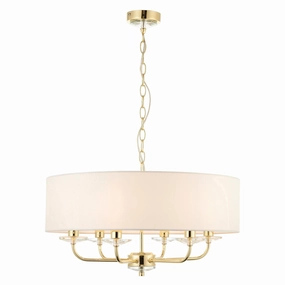 Nixon 6 Light Brass & Glass Ceiling Pendant - White Shade simple ceiling design light