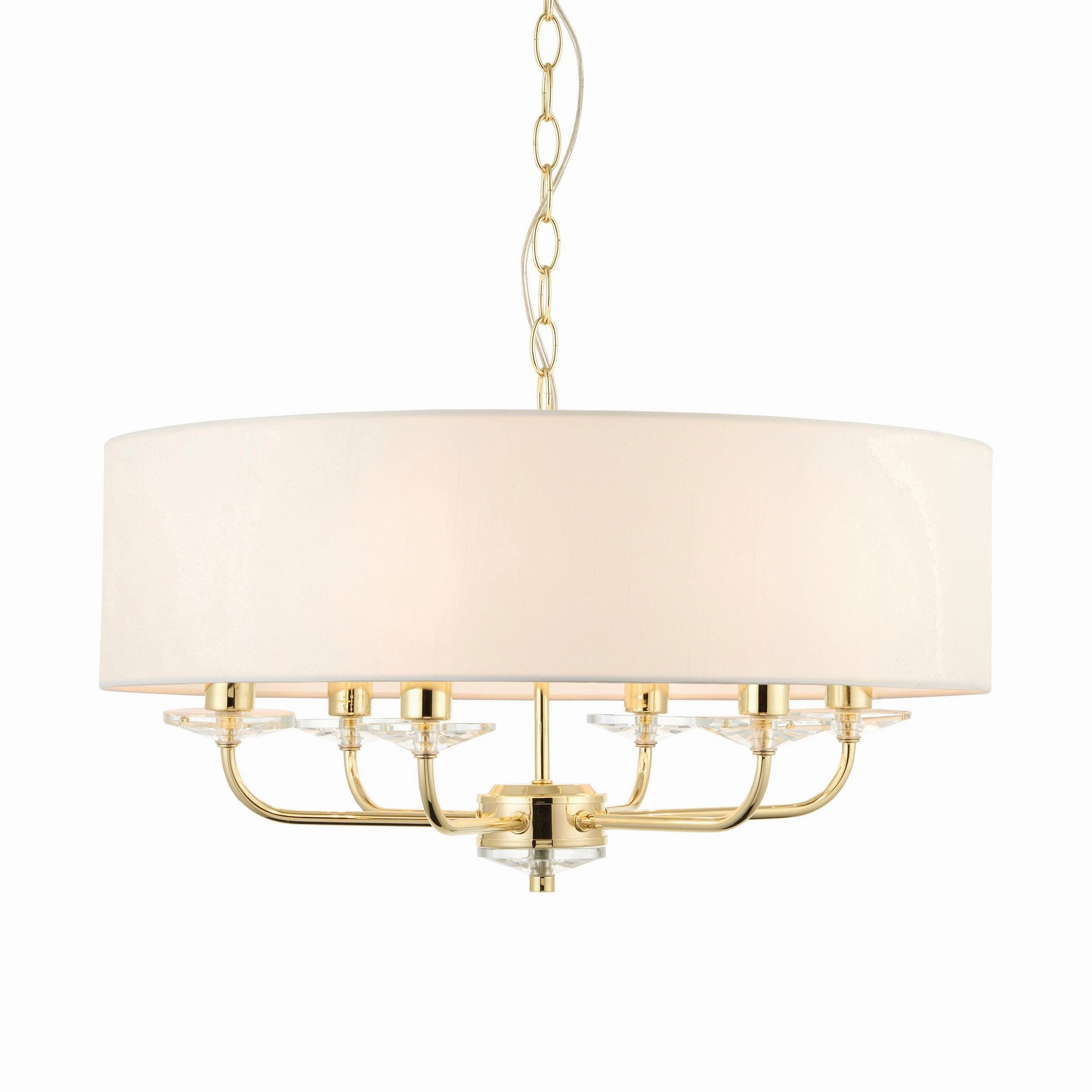Nixon 6 Light Brass & Glass Ceiling Pendant - White Shade