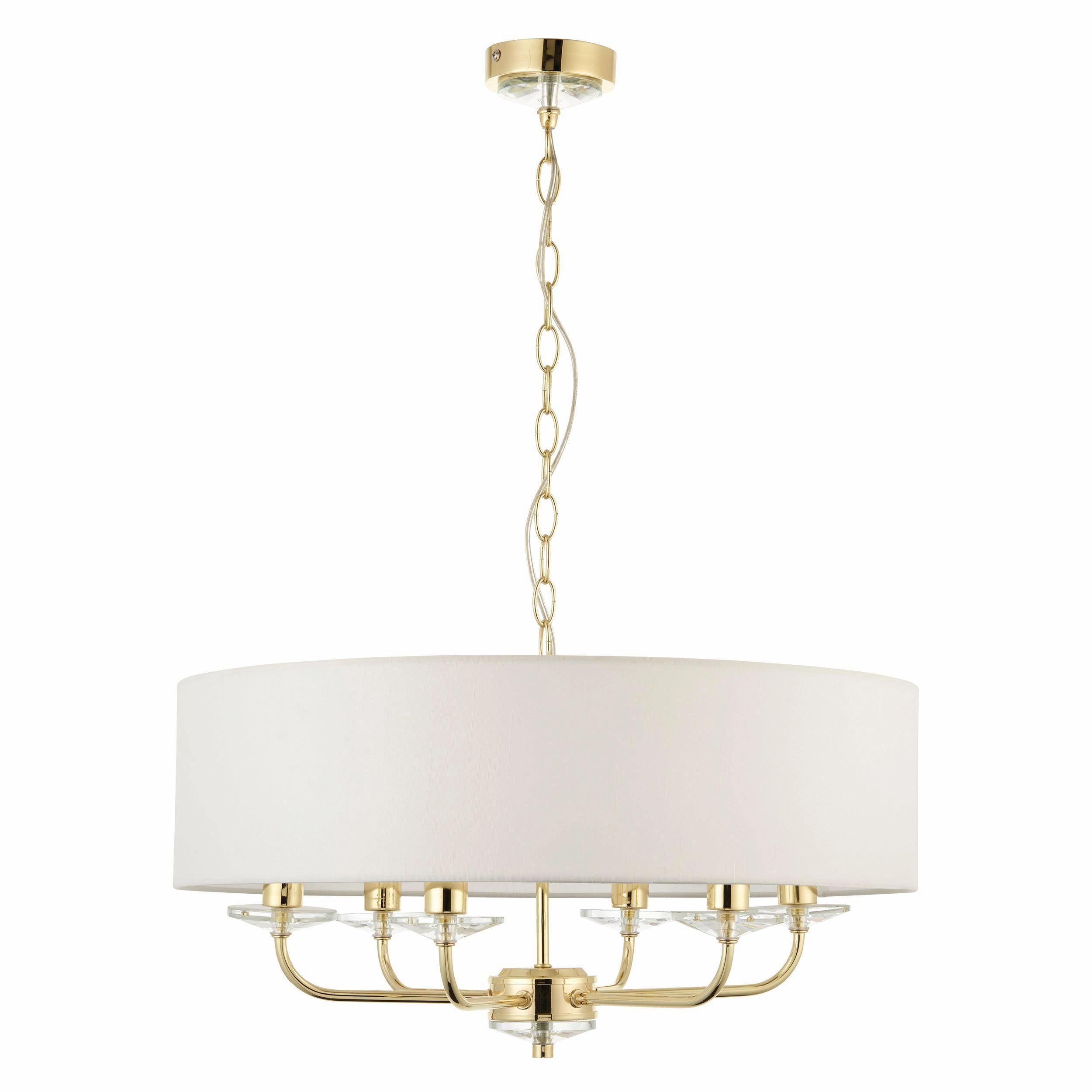Nixon 6 Light Brass & Glass Ceiling Pendant - White Shade