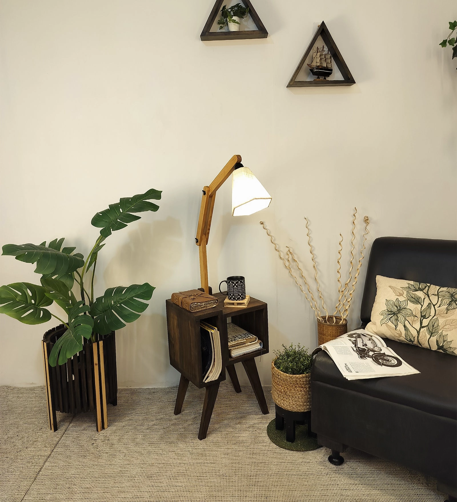 Noel Wooden Floor Lamp with Brown Base and Jute Fabric Lampshade (BULB NOT INCLUDED) garden LED light