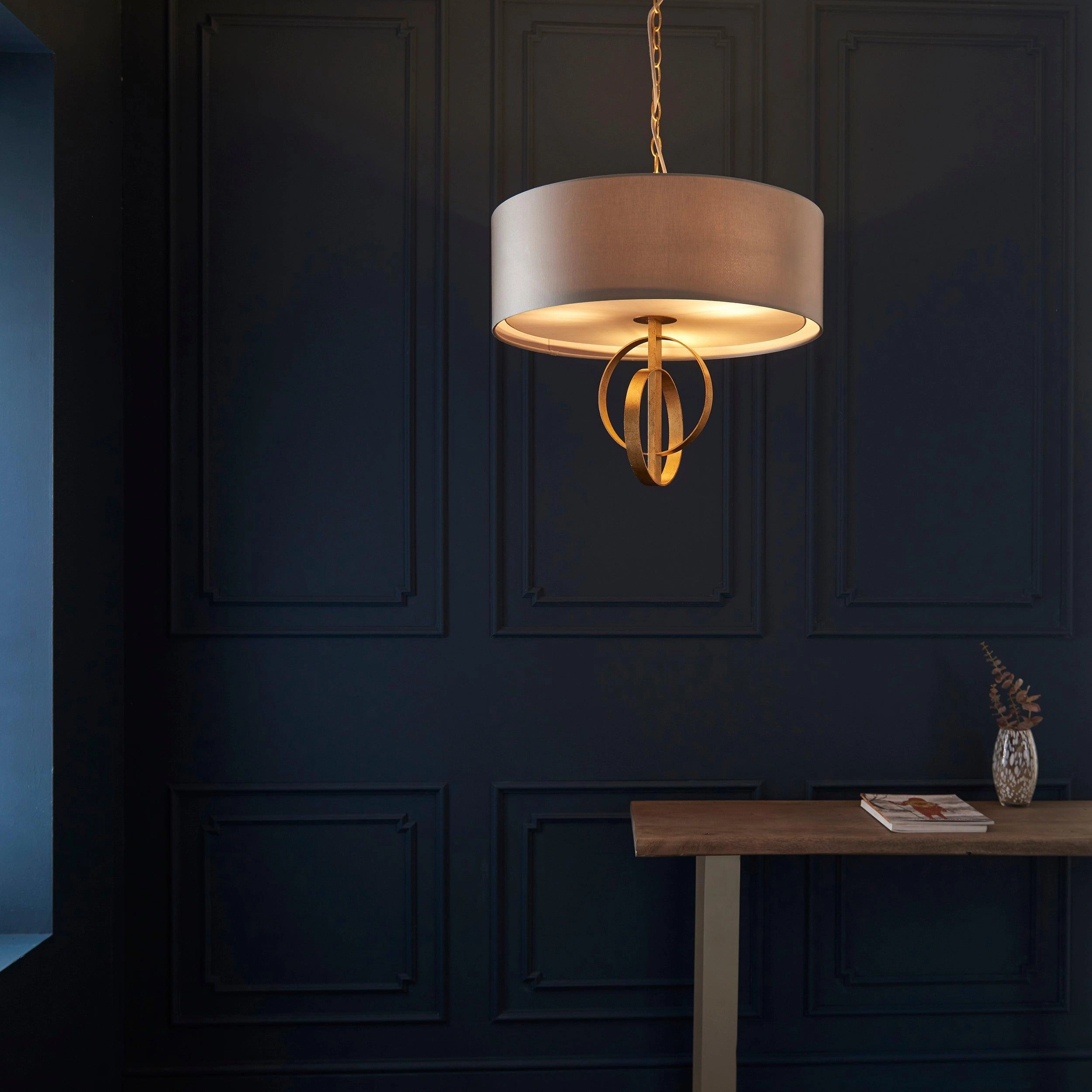 Norfolk 3 Light Gold Leaf Ceiling Pendant - Large Mink Shade