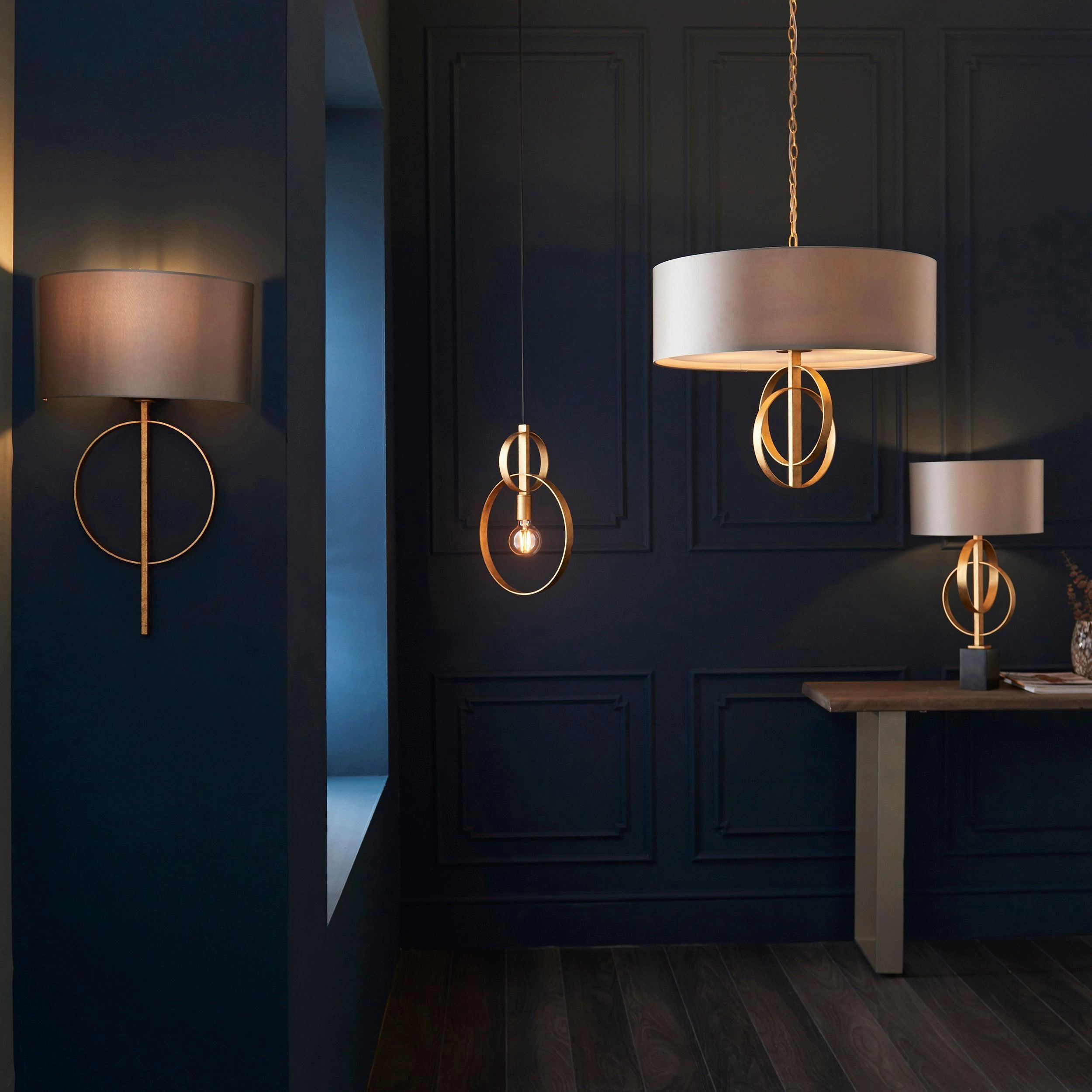 Norfolk 3 Light Gold Leaf Ceiling Pendant - Large Mink Shade