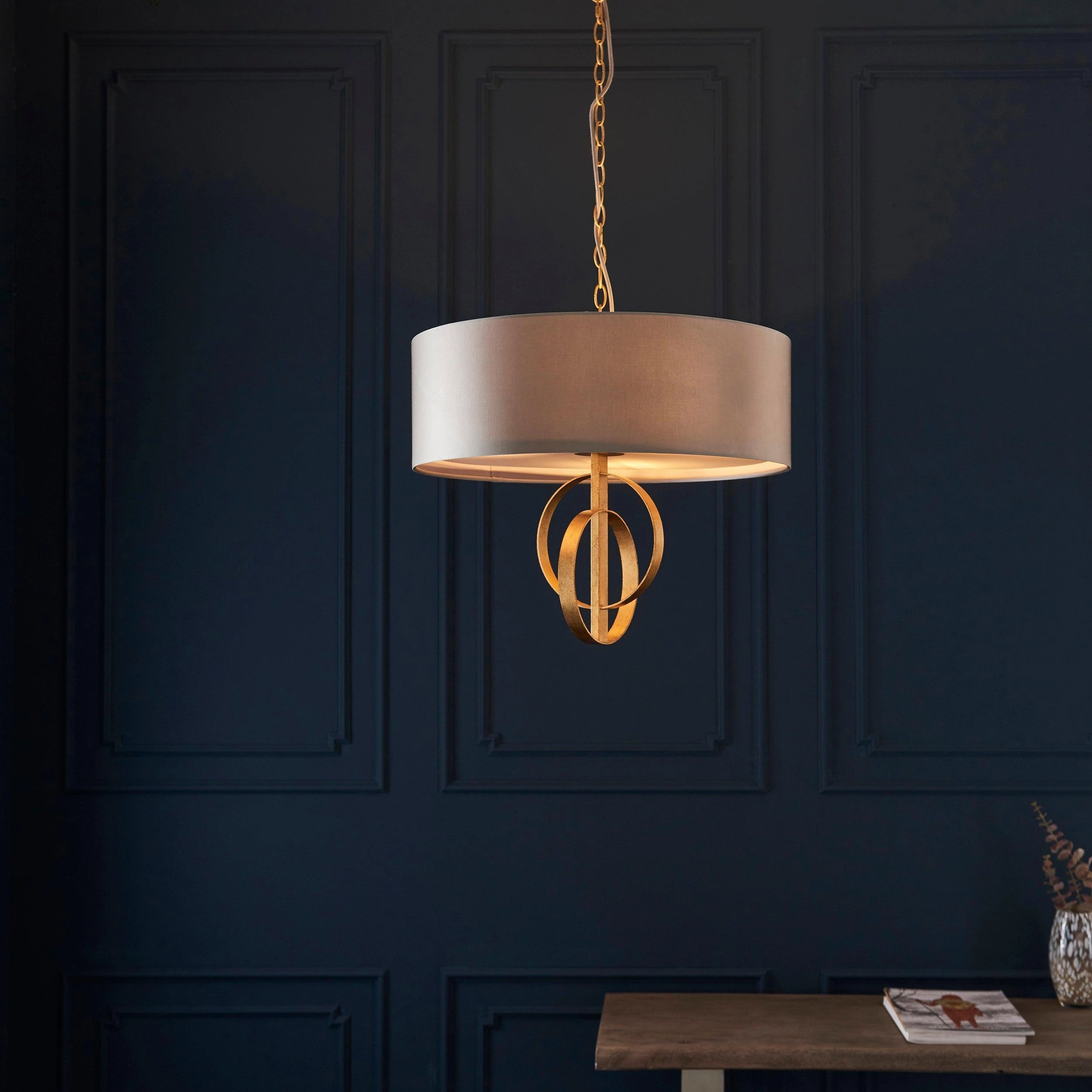 Norfolk 3 Light Gold Leaf Ceiling Pendant - Large Mink Shade