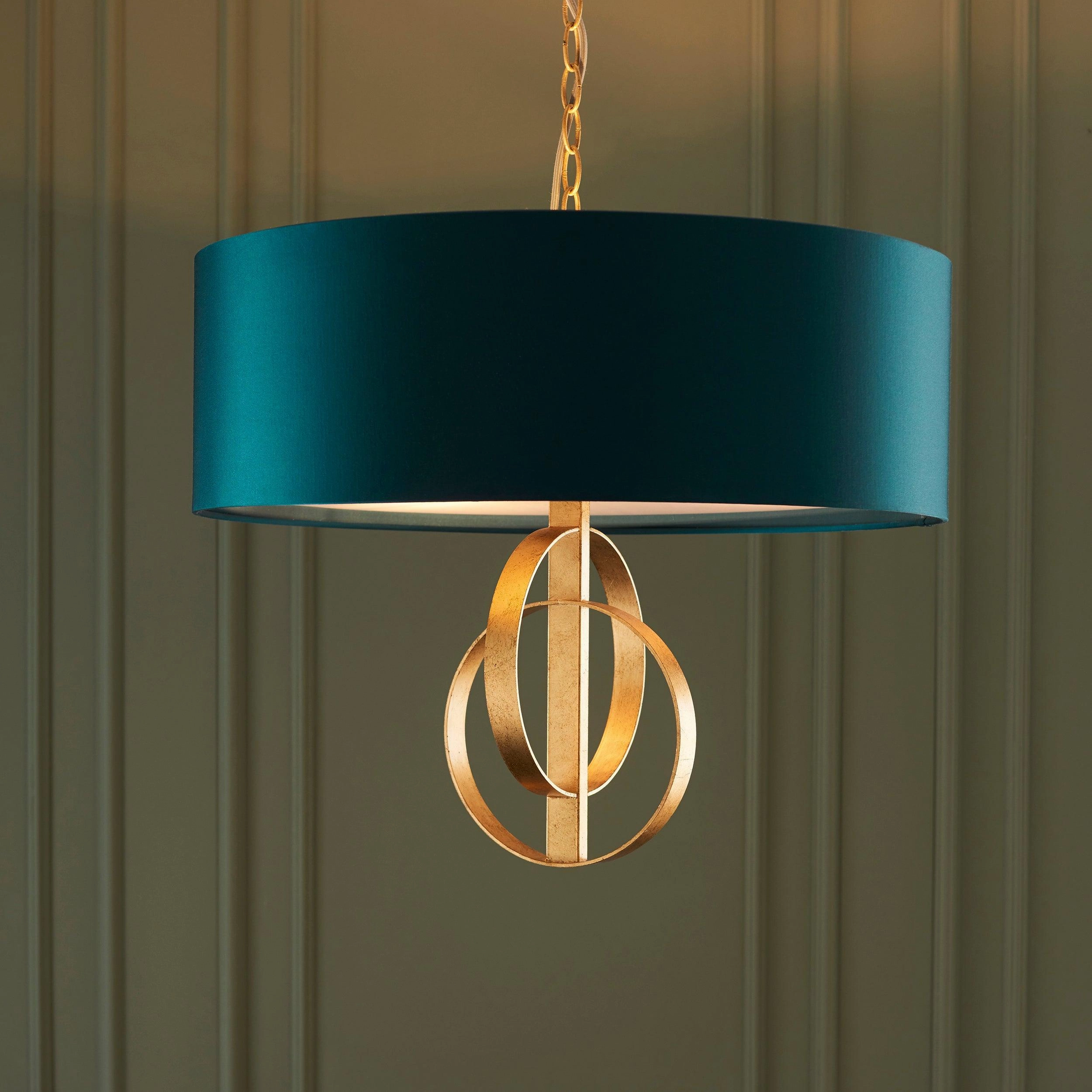 Norfolk 3 Light Gold Leaf Ceiling Pendant - Large Teal Shade