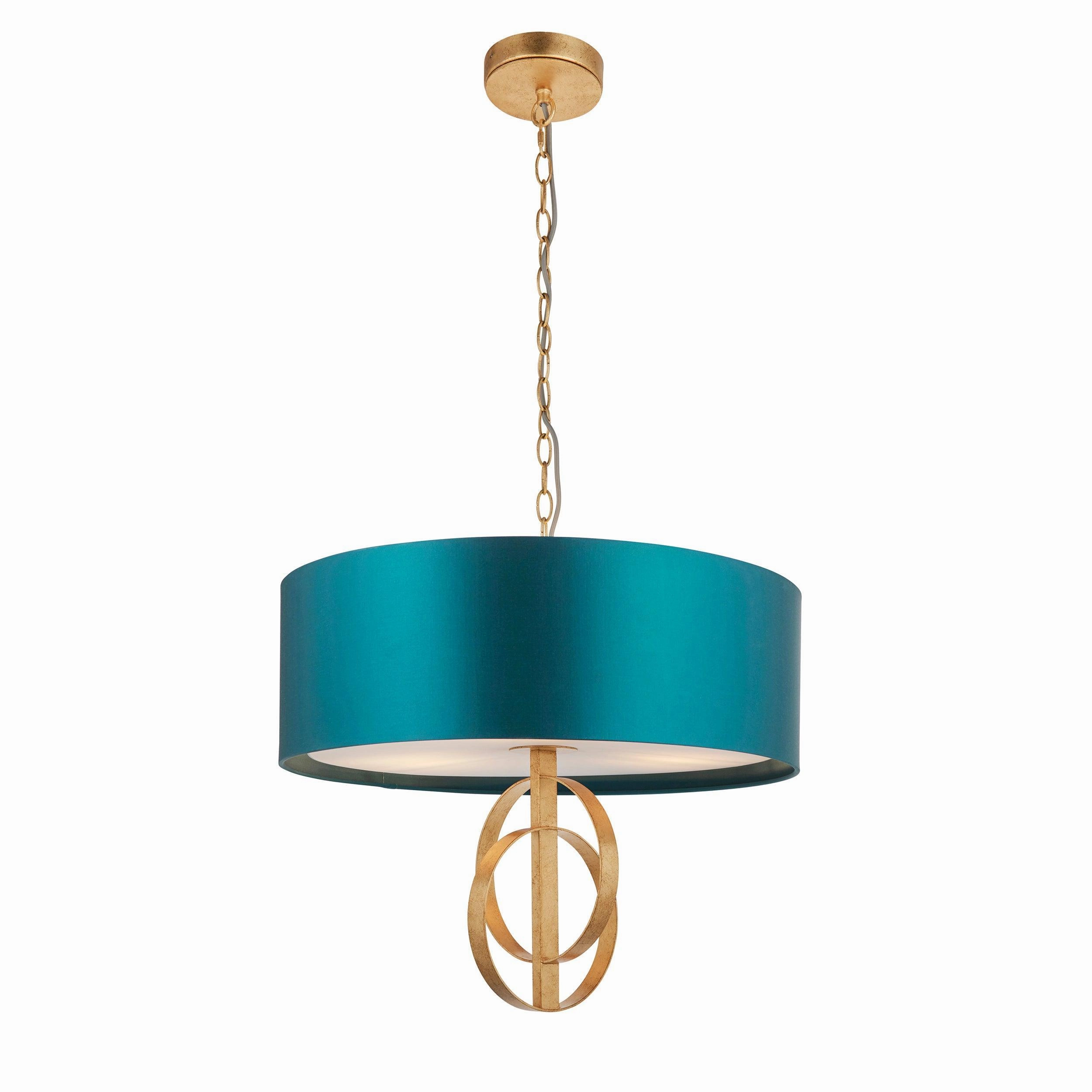 Norfolk 3 Light Gold Leaf Ceiling Pendant - Large Teal Shade