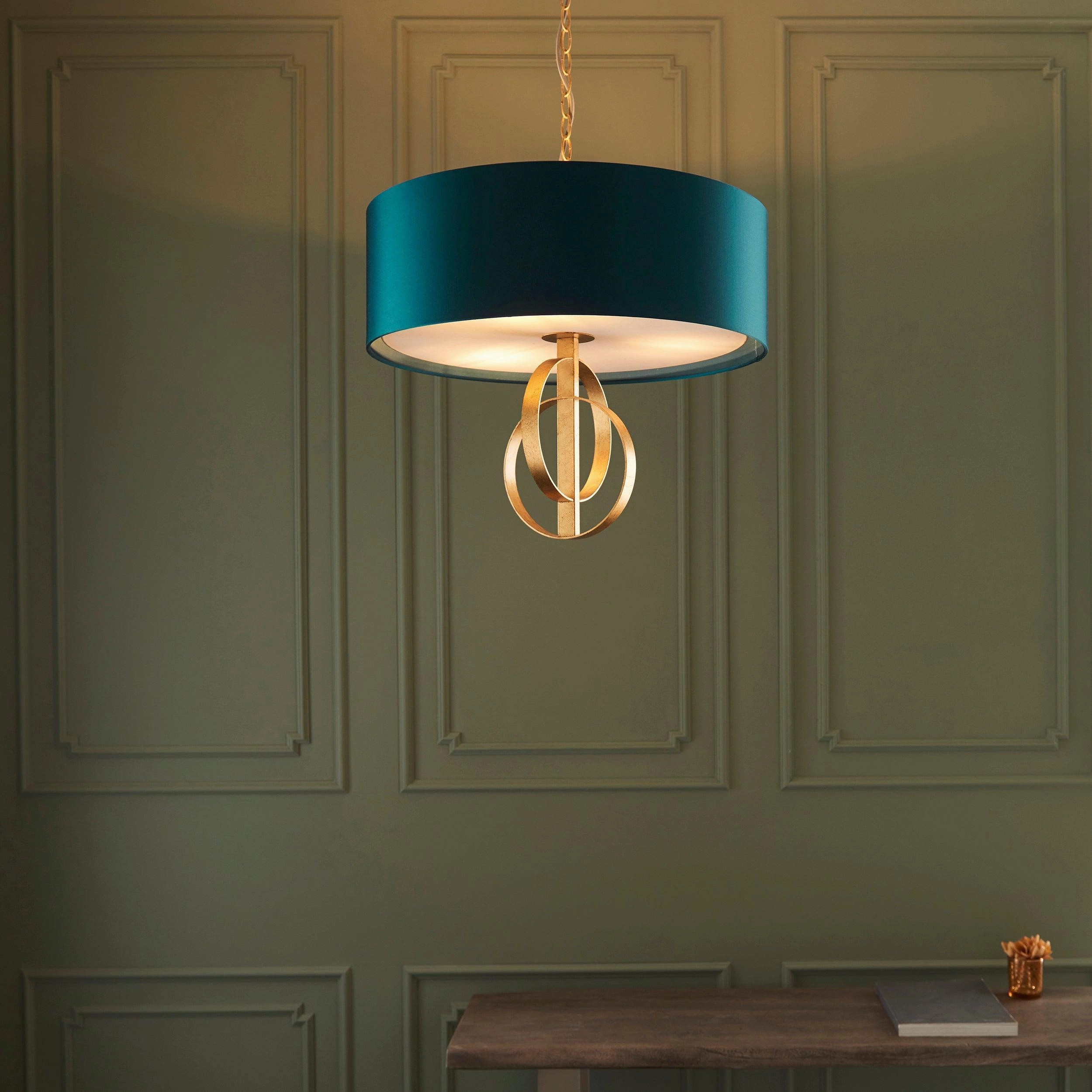 Norfolk 3 Light Gold Leaf Ceiling Pendant - Large Teal Shade