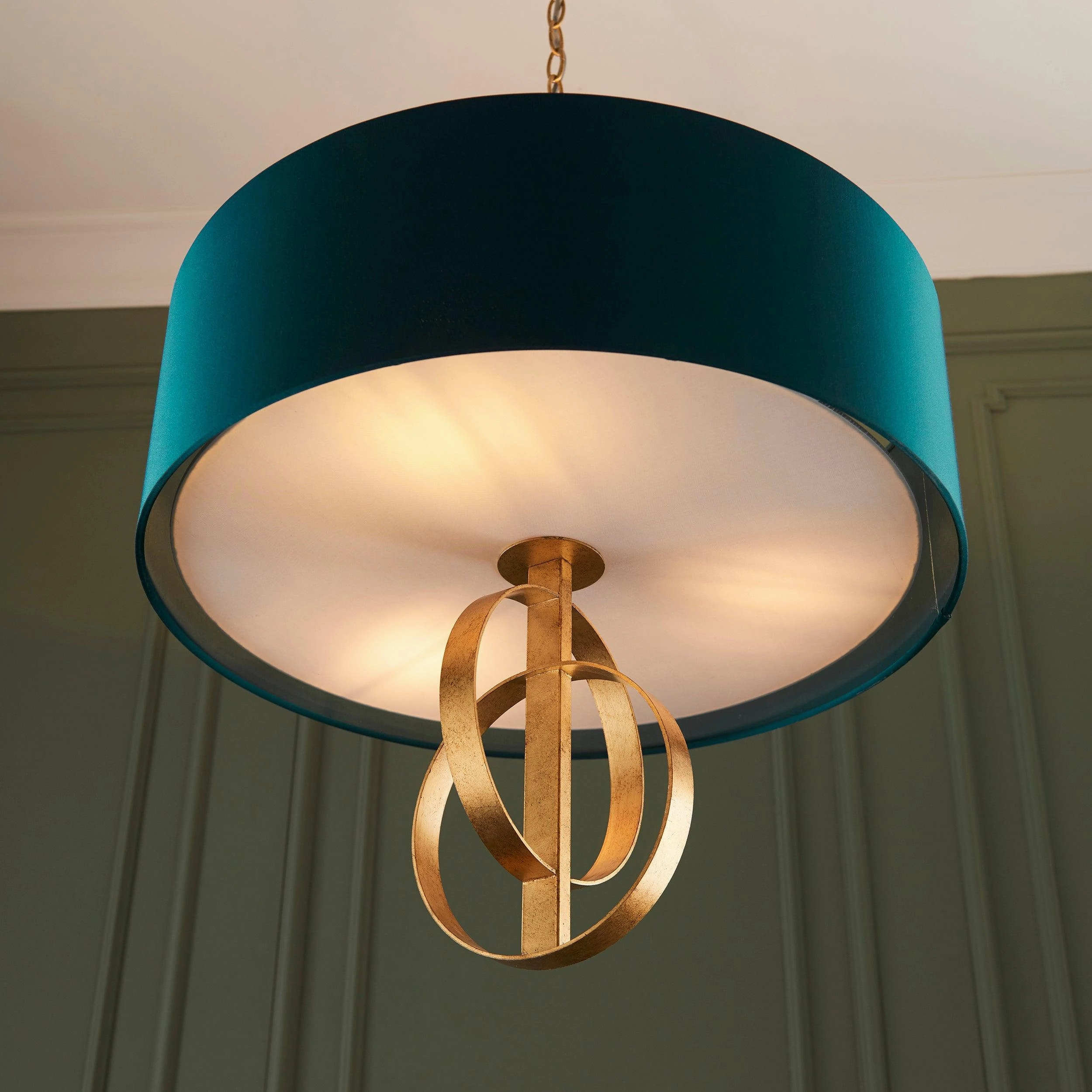 Norfolk 3 Light Gold Leaf Ceiling Pendant - Large Teal Shade