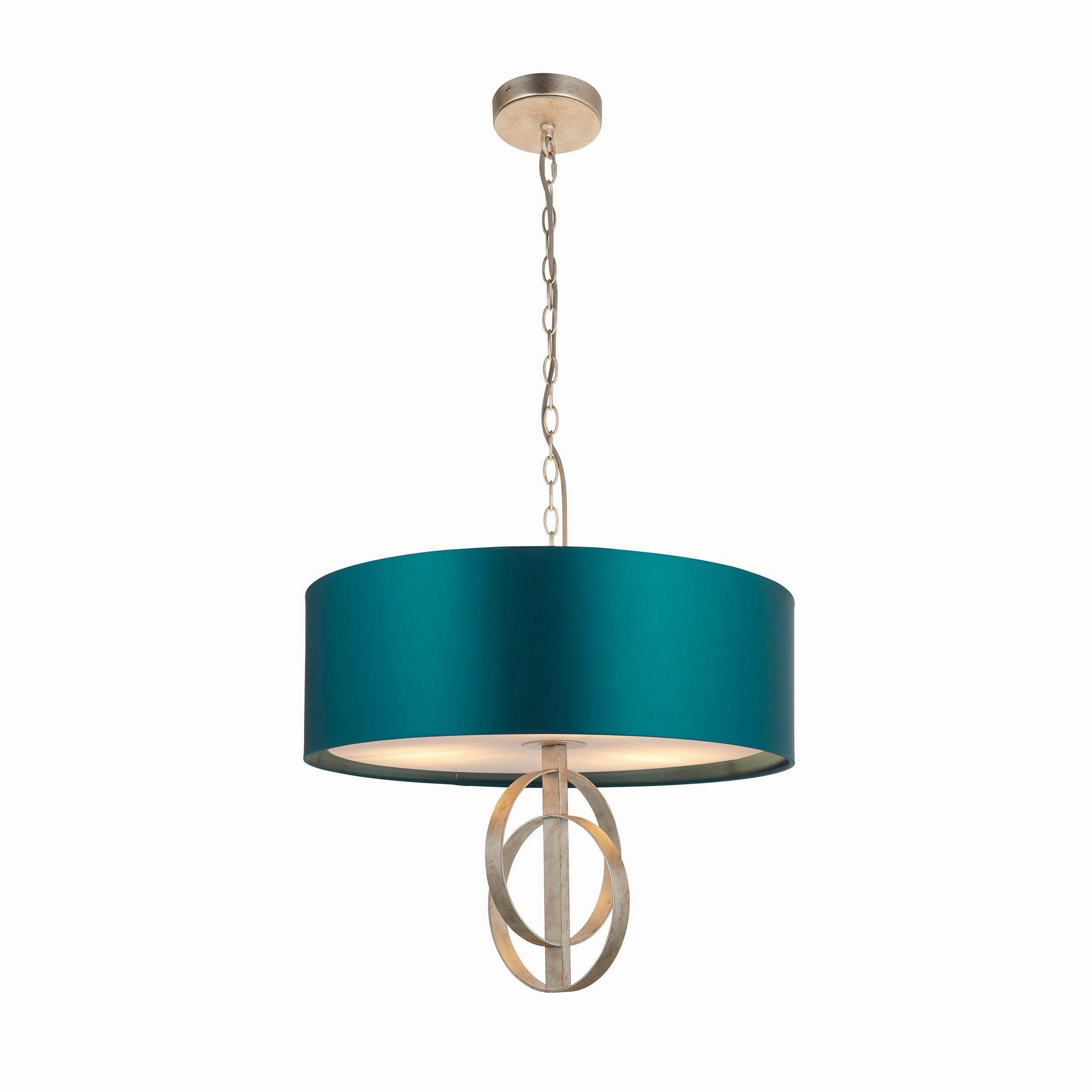 Norfolk 3 Light Silver Leaf Pendant With Large Teal Shade