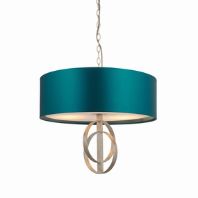 Norfolk 3 Light Silver Leaf Pendant With Large Teal Shade modern ceiling lamp