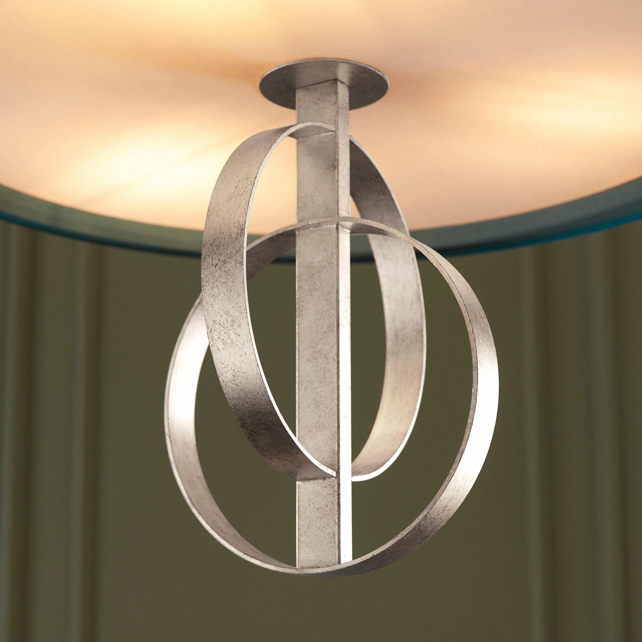 Norfolk 3 Light Silver Leaf Pendant With Large Teal Shade