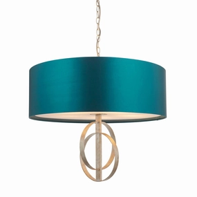 Norfolk Extra Large 5 Light Silver Leaf Pendant - Teal Shade modern ceiling lamp