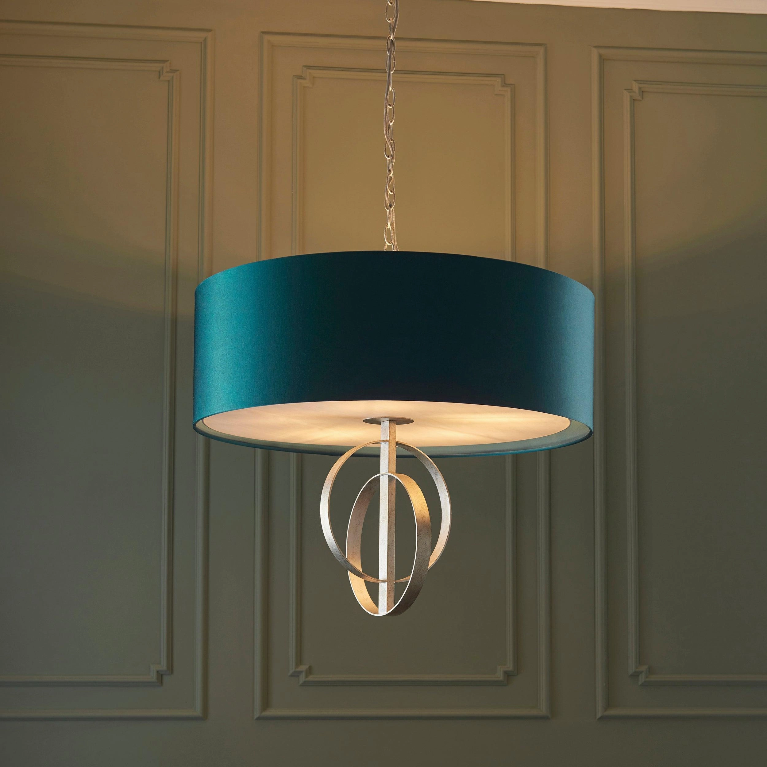 Norfolk Extra Large 5 Light Silver Leaf Pendant - Teal Shade